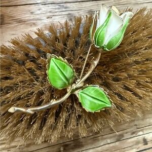 Vintage Giovanni Elegant Green and Gold Rose Brooch